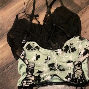 Black and Green Lace Bralette Set